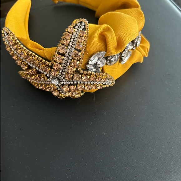 Yellow satin evening headband with crystals - Picture 2 of 5
